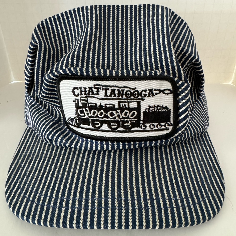 VINTAGE Chattanooga Choo Choo Striped Patch Conductor Hat Cap Snapback, Made USA